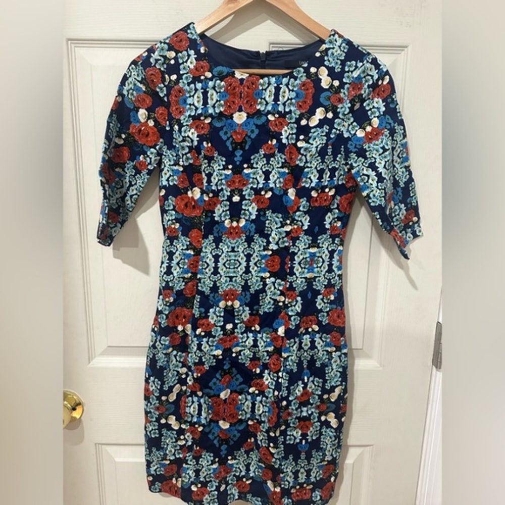 Ladakh Blue Floral Short Sleeve Dress Size 2